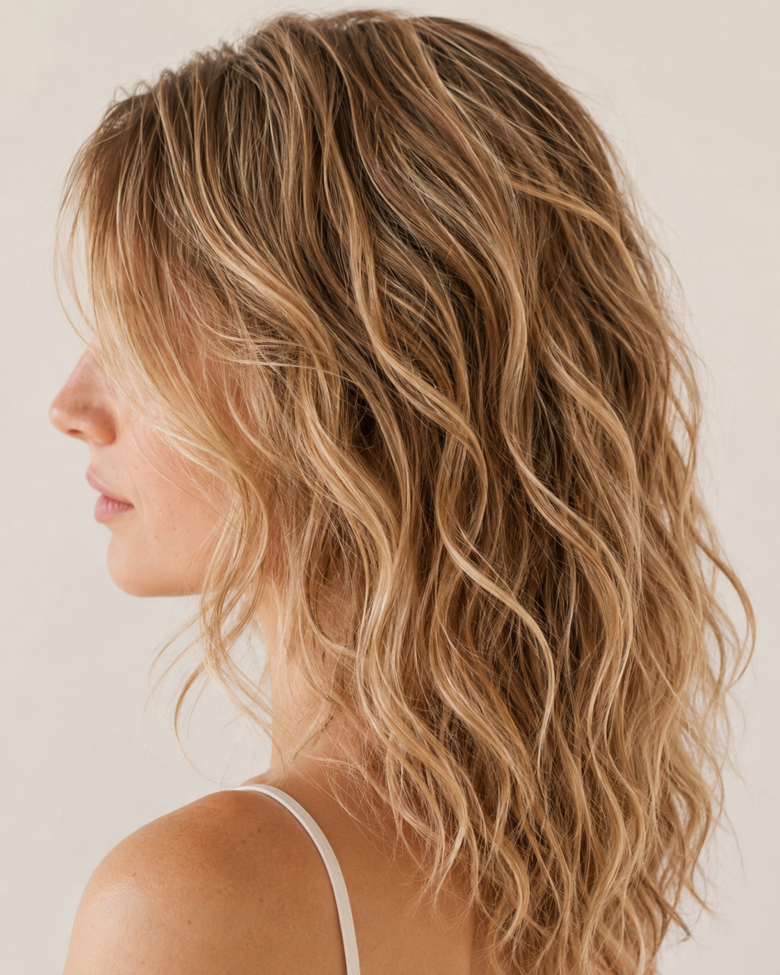 A close-up of fine wavy hair air-drying with soft, grouped texture, the kind of result this guide is working toward